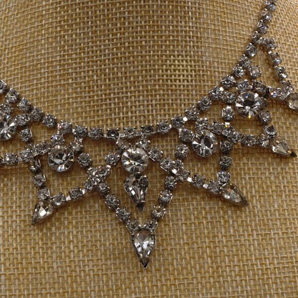 Elegant Vintage Cascading Crystal Choker Statement Necklace Adjustable 15" - Picture 11 of 13